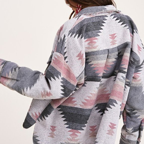 Geometric Print Boxy Cropped Raw Hem Jacket - Picture 5 of 5